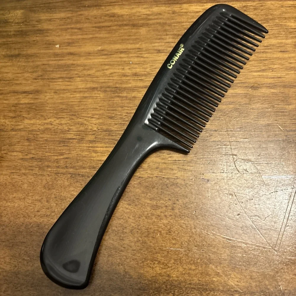 Conair Vintage Wide Tooth Hair Comb Plastic Handle Detangler Black 70s Pocket 8